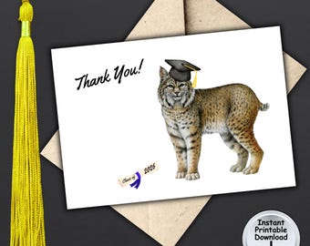 Bobcat Graduation Thank You Note Card from Cat Lover Grad Class of 2026, Printable DIGITAL DOWNLOAD