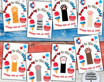 Happy 4th of July Tag with Patriotic Cat Paw-ty in the USA for Independence Day, Printable DIGITAL DOWNLOAD