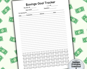 Savings Challenge Tracker, Sinking Fund for Cat Lover Budget Planner, Printable DIGITAL DOWNLOAD