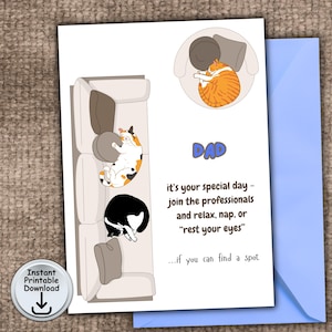 Fête des pères, carte chat, carte papa sieste, carte chat drôle, bébé fourrure, carte amoureux des chats, porte-cartes cadeau ou argent, téléchargement numérique imprimable