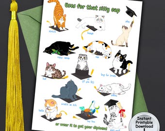 Funny Graduation Card for Grad Cat Lover with Money or Gift Card Holder, Printable DIGITAL DOWNLOAD