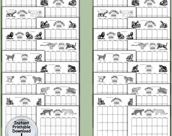 Monthly Planner Wild Cat Calendar 2026 for Journal of Cat Lover, Printable DIGITAL DOWNLOAD