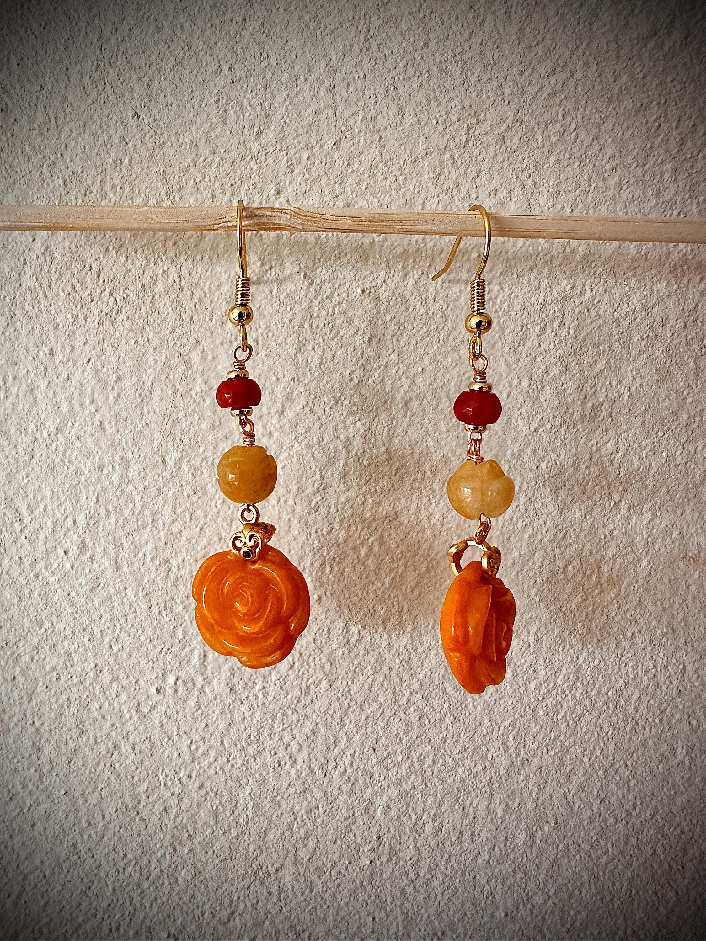 Orecchini floreali in giada rosa, argento sterling 925, regalo di