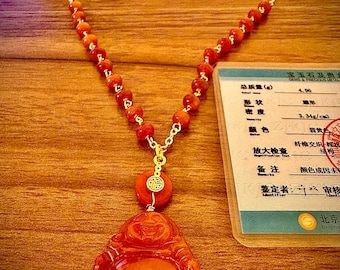 Red Jade Laughing Buddha Pendant: Feng Shui Amulet for Happiness