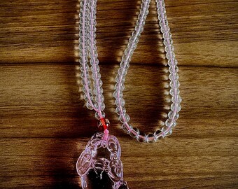 Pink Crystal Pixiu Necklace: Rose Quartz Wealth Amulet