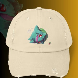 Hat, gift, gift her, gift men, gift boy gift, anime, anime hats, anime gifts, Leaf Green Anime Distressed Hat