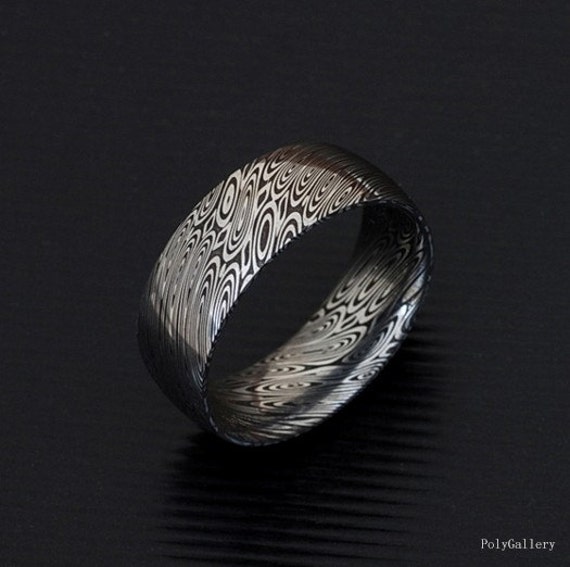 Genuine Stainless Damascus Steel Mens Ring PD18 Etsy