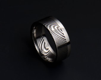 Genuine stainless Damascus Steel and Platinum Ring- PD121