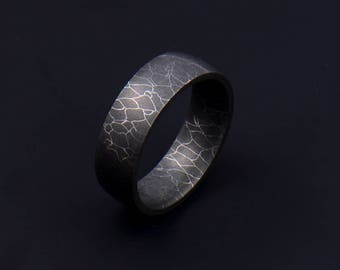 Genuine Slate Grey Damascus Steel Mens Ring PD106