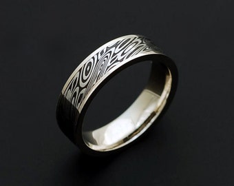 Genuine stainless Damascus Steel and White Gold Women Ring PD42