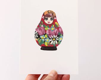 Babushka Doll Ilustration - A6 Illustrated Postcard