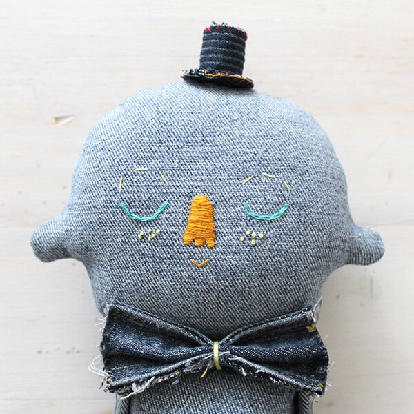 Textil escultura blanda Denim carácter OOAK Doll Art No.3