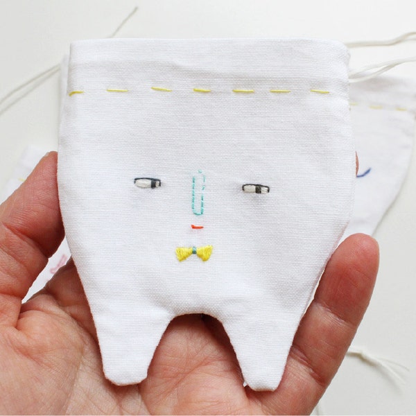 fabric tooth fairy pouch hand embroidered details - No. 7