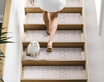 Juego de alfombras antideslizantes para escaleras - Alfombra lavable para escaleras de madera - Alfombrillas antideslizantes aptas para mascotas - Alfombra moderna para escaleras de interior
