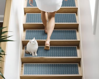 Juego de alfombras antideslizantes para escaleras - Alfombra lavable para escaleras de madera - Alfombrillas antideslizantes aptas para mascotas - Alfombra moderna para escaleras de interior