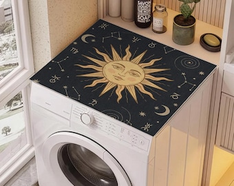 Alfombrilla para lavadora Sun - Antideslizante e impermeable para lavandería / Protector de suelo Astrology Boho para lavadora y secadora