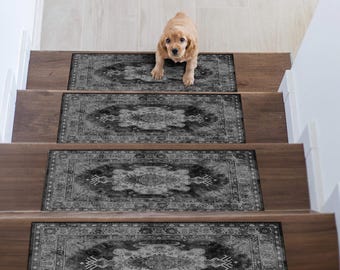 Alfombras suaves y lavables para escaleras, peldaños antideslizantes de 8x30 para escaleras de madera, alfombras autoadhesivas para niños y mascotas, alfombra segura para escaleras de interior.