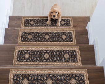 Peldaños antideslizantes vintage de 8x30, juego de peldaños de alfombra lavables, alfombras para escaleras, escalones silenciosos y seguros para mascotas y niños, alfombra para escaleras de interior