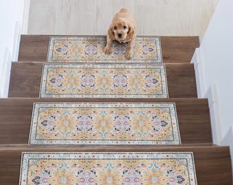 Juego de alfombras antideslizantes para escaleras, alfombras lavables para escalones de madera, tapetes para escaleras, cubiertas para escaleras aptas para mascotas, alfombra moderna para escaleras