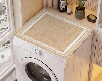 Alfombrilla para lavadora con diseño de mimbre: antideslizante, impermeable y protectora para lavadora y secadora de estilo natural.