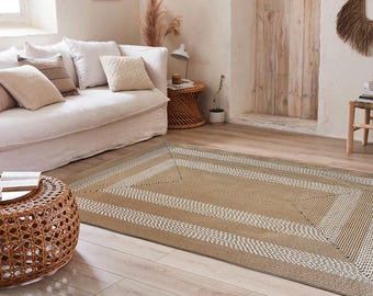 Handwoven Jute Rug: Natural Fiber Braided Bohemian Area Rug