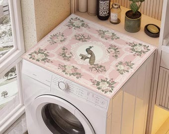 Alfombrilla para lavadora con diseño floral: antideslizante, impermeable y suave, con elegante estampado floral para lavadora y secadora.