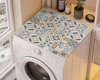 Alfombrilla para lavadora con diseño de mosaico: antideslizante, impermeable y con diseño tradicional. Protector de suelo para lavadora y secadora.