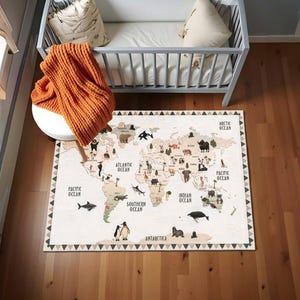 Teppich mit Tierkarte, Waschbar, Tierteppich, Kinderteppich, Spielmatte, Kinderzimmerteppich, Kinderzimmer Dekor, Kinderzimmer Dekor, Beige Teppiche