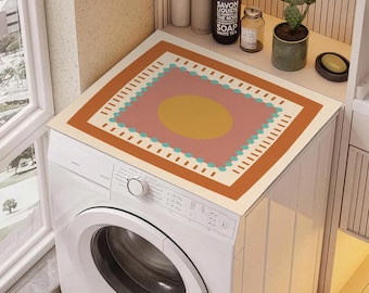 Alfombrilla para lavadora con diseño bohemio abstracto: antideslizante, impermeable y con estampado moderno y suave. Protector de suelo para lavadora y secadora.