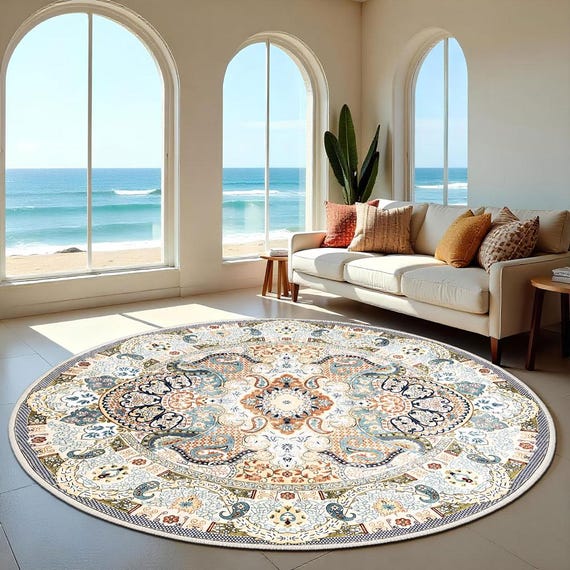Floral Area Rugs, Washable Rugs, Vintage Round Rugs, Living Room Rugs, Bedroom Rugs, Kitchen Rugs, Home Decor Rugs, Floral Round Rug