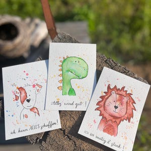 Carte aquarelle peinte à la main avec des motifs animaliers - affirmations pour enfants - personnalisable individuellement