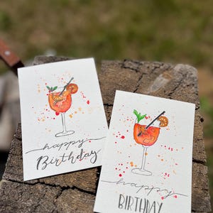 Cartão de aquarela pintado à mão com Aperol - Feliz Aniversário - personalizável individualmente