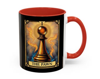 Chess Mug, Tarot Card Chess Pawn Design, Drinkware, Ceramic Tea Cup, Kitchen Decor, Occult Symbolism