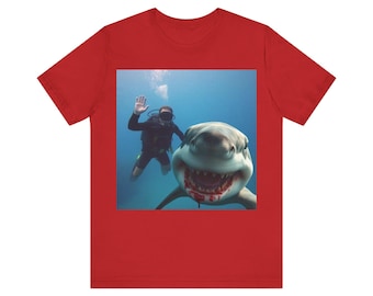 Great White Shark Selfie Unisex Tee, Funny Shark Diver T-Shirt, Ocean Animal Lover Gift, Beach Tee, Summer Vacation Shirt