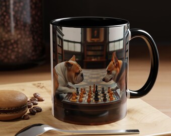 Cute Dogs Playing Chess Coffee Mug Pet Lovers Gift Dog Lover Mug Funny Dog Coffee Cup Corgi Mug Bulldog Mug