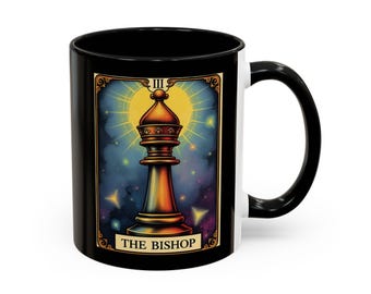 Tarot Chess Bishop Accent Coffee Mug Unique Novelty Tea Cup Gift for Tarot Card and Chess Lovers 11oz 15oz Mug Options