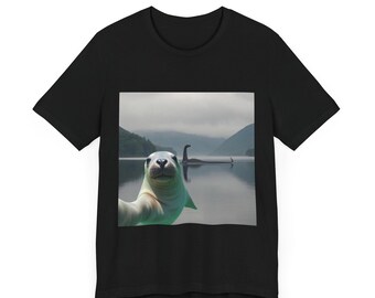 Seal Selfie Unisex Tee Shirt, Loch Ness Monster Men's Women's T-shirt, Funny Animal Tee, Unique Graphic Tee, Seal Wildlife Lover Gift