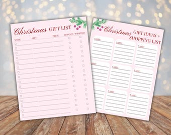 Lijst kerstcadeaus, Cadeautracker, Kerstboodschappenlijst, Direct downloaden, Afdrukbaar, Digitaal