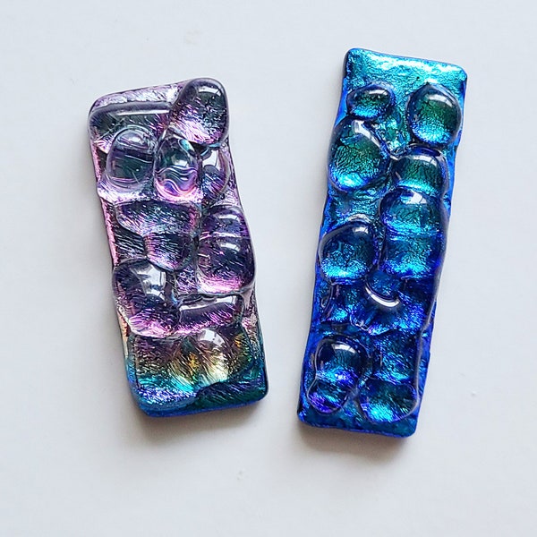 2 Fused Dichroic Glass TEXTURED Pendant Cabochons, Unique, Chunky, A4
