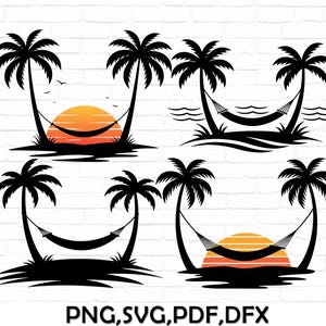 Hangmat met palmboom SVG, tropisch eiland SVG, Hawaii, vakantie, zomer strand svg, png, bestanden voor Cricut, Instant Download
