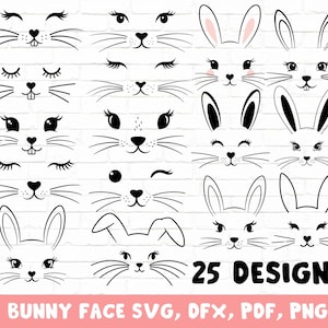Bunny Face SVG, Happy Easter 2025 Svg, Bunny Face Silhouette Digital vector, Bunny face Clipart Set, Bunny Face cut files, png, dfx, svg