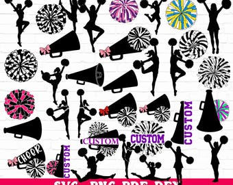 Cheerleader Pom and Megaphone Svg, Cheerleader and Pom Silhouette SVG, Megaphone Cut files, svg, dfx, pdf and png files
