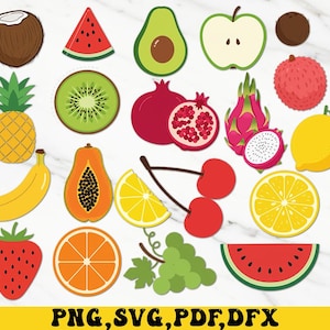 Fruits tropicaux svg, vecteur de fruits d'été, pngs silhouette de fruits tropicaux, téléchargement numérique, cerise, papaye, pastèque, banane, abricot svg,