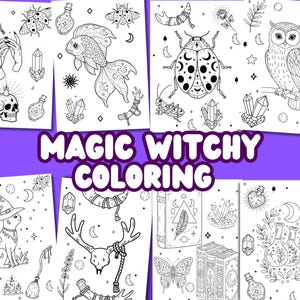 Witchy Coloring Pages, Coloring pages for Adults, Skull, Mystical, Fantasy Coloring Printables