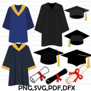 Graduation Cap and Gaon SVG, Graduation Cap with Tassel and Gaon SVG, Graduate Ceremony Gaon and Cap SVG, png files for Cricut