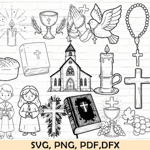 Svg Sainte Communion, lot première communion, prière, Bible, église, croix, baptême, lot de calice SVG, fichiers à téléchargement numérique