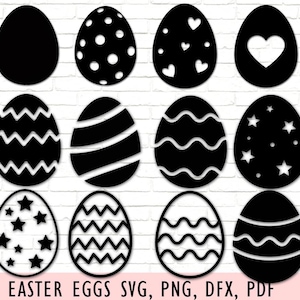 Archivos SVG de paquete de huevos de Pascua, archivos vectoriales de silueta de huevo de Pascua, archivos Cricut de Feliz Pascua 2025, lindo clip art de huevo de Pascua, DFX, PNG,