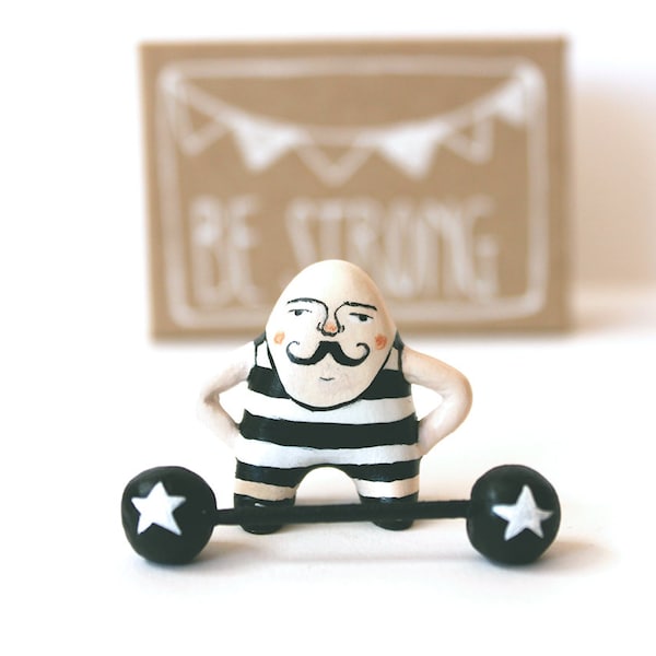 Moustache man miniature figurine - Circus strongman - Pocket box - Be strong