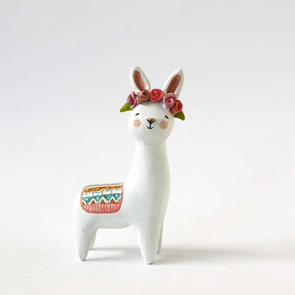 Animal miniature - Paper clay fantasy animal totem - Bunnybrid- Llama and bunny hybrid