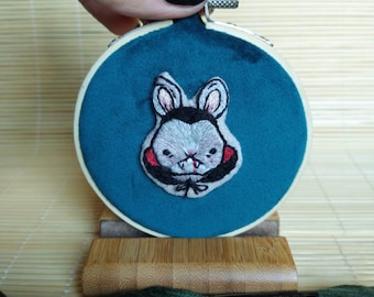 Made by AgusRuina - SHIPS From ITALY- Sweet Bestiary inspired vampire bunny embroidery wall art -
